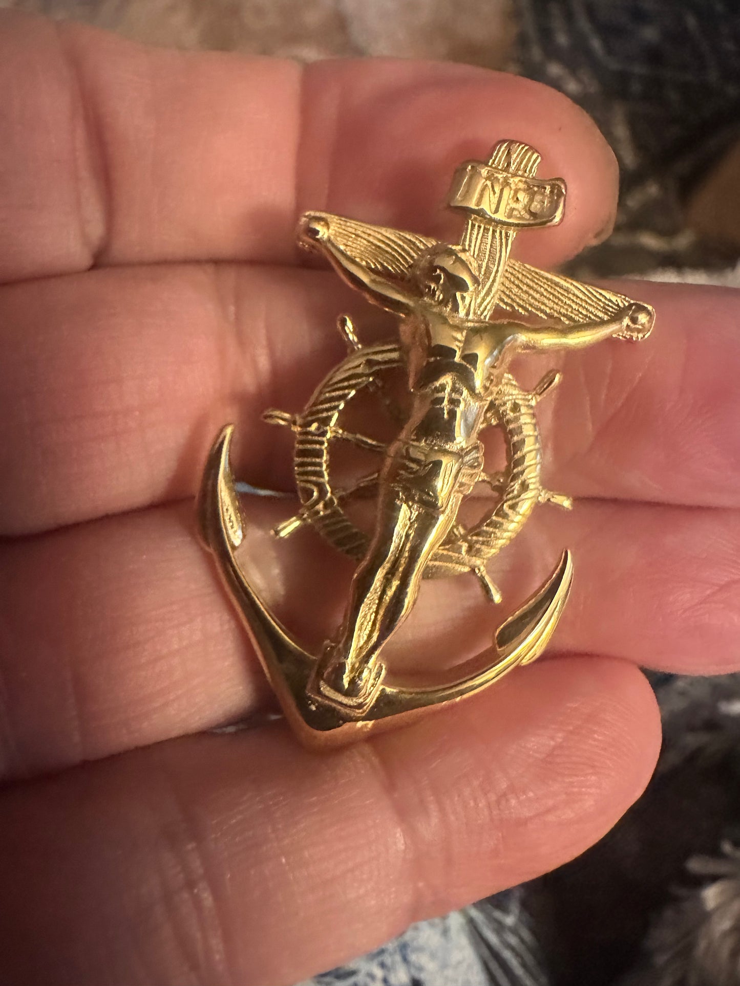 18K Gold Plated Anchor with Cross Pendant